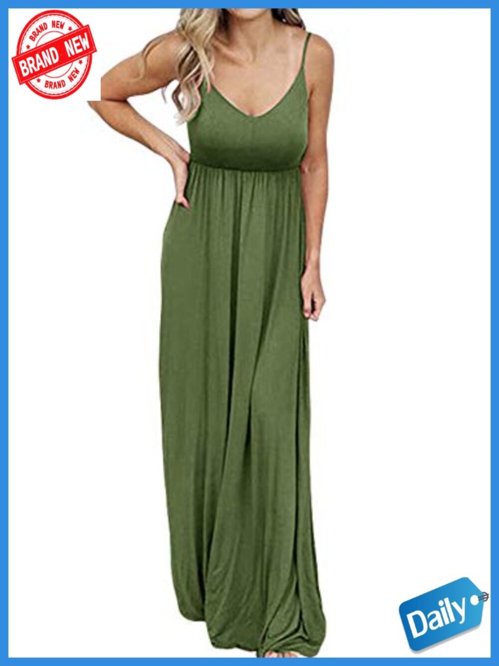 Sleeveless V Neck Adjustable Spaghetti Strap Maxi Sundress